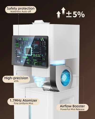 Vista 6 de Humidificadores de niebla fría para dormitorio, ultrasónico de 2.4 galones (9L), llenado superior silencioso, fácil limpieza con bandeja de aceite