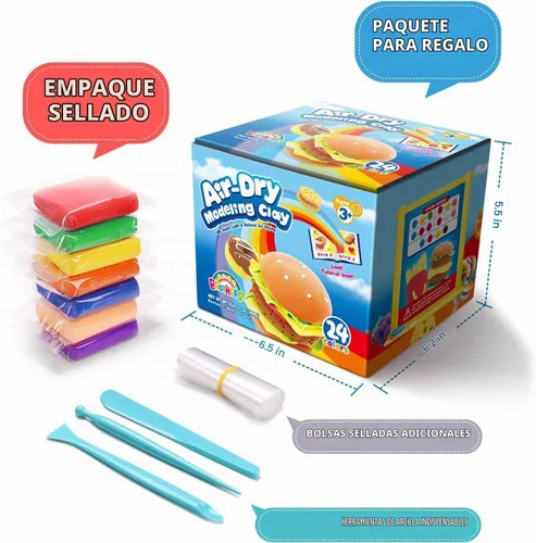 Vista 5 de Sago Brothers Arcilla seca al aire en 24 colores, kit de arcilla para modelar juguetes para niños, sin hornear y sin ensuciar, manualidades