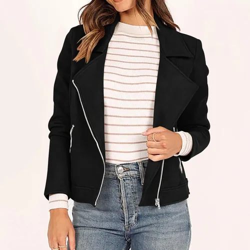 Vista 7 de SHOPESSA Winter Coat Women Plus Size Faux Suede Moto Jacket Women Notch Collar Zip Up Biker Jacket Snow Jackets for Women