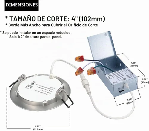 Vista 6 de POPANU Iluminación empotrable LED de alta calidad sin lata de 4 pulgadas, 5 CCT, ajustable, regulable, con caja de conexiones, luz de techo Níquel