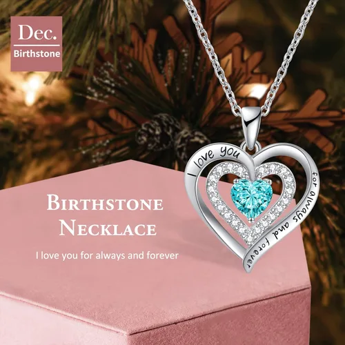 Vista 3 de Birthstone Jewelry Heart Pendant Necklace for Birthday Anniversary Presents for Mother's Day, Valentine's Day, Christmas Gemstone Necklaces for Her