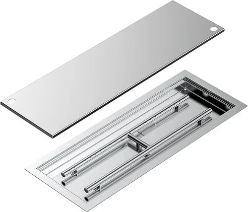 Vista 9 de Skyflame - Sartén y quemador de acero inoxidable rectangular para fogata con cubierta del quemador, área de combustión de 24 por 8 pulgadas