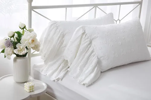 Vista 18 de Fundas de almohada grises con volantes largos de cortinas, fundas de almohada grises de algodón puro, tamaño estándar 20"X26", paquete de 2