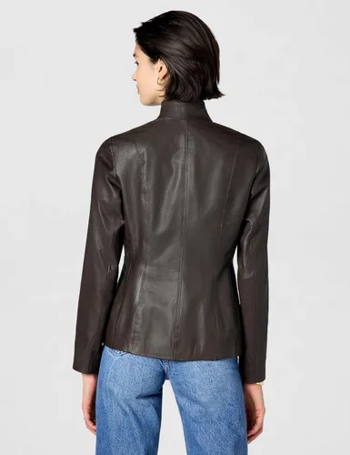 Vista 3 de Cole Haan abrigo de cuero con cuello de ala completamente forrado para mujer