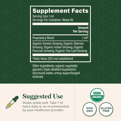 Vista 3 de Global Healing Ginseng Fuzion Extracto de hierbas crudo orgánico – Suplemento líquido que promueve la energía y reduce el estrés y la ansiedad