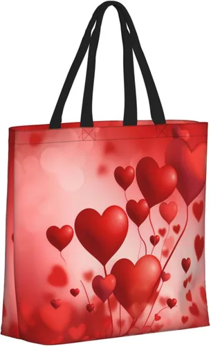 Vista 9 de Bolsa de mano con globo de corazón para mujer, bolsa reutilizable para el día de San Valentín, bolsa de compras de comestibles con cremallera, bolsa