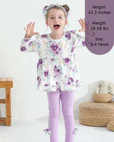 Vista 2 de Kucnuzki Baby Girl Clothes Toddler Girl Cute Outfit Long Sleeve Shirt Ruffle Top Pant Set Fall Winter Clothing For Girl