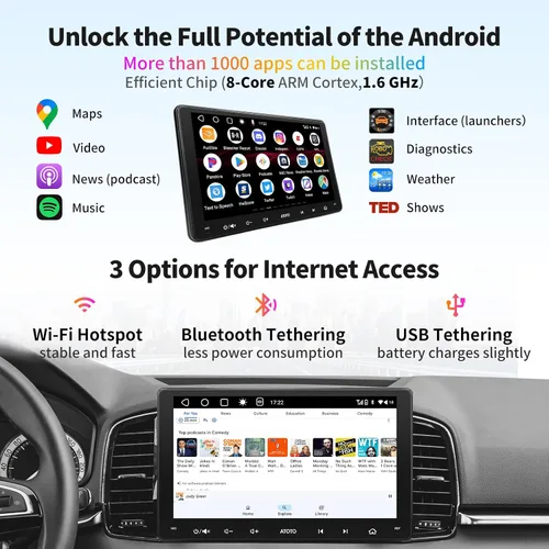 Vista 2 de ATOTO A6 PF Estéreo Android para automóvil, radio doble DIN, CarPlay inalámbrico y Android Auto inalámbrico, Mirror Link, seguimiento