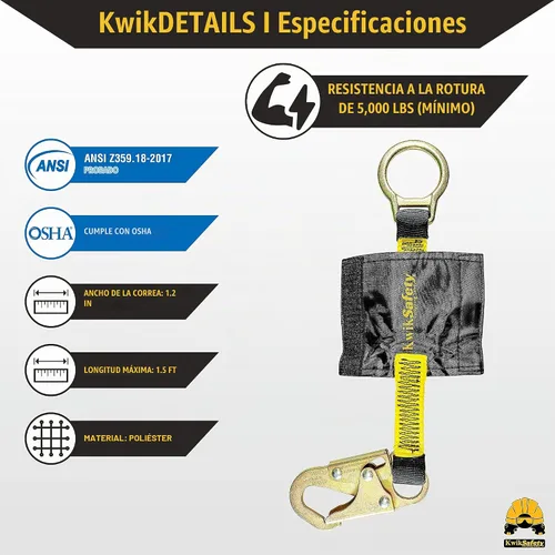 Vista 3 de KwikSafety - Charlotte, NC - Dolphin Dorsal [1 unidad] Extensor de anillo en D de 18 pulgadas [fácil conexión] Arnés de extensión de cordón