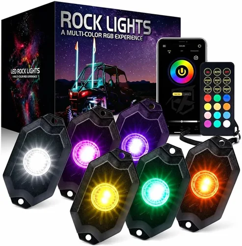 Vista 10 de Xprite - Kit de luces LED RGBW con Bluetooth y control remoto inalámbrico, luces de neón multicolor para vehículos, luces para ruedas y bajos