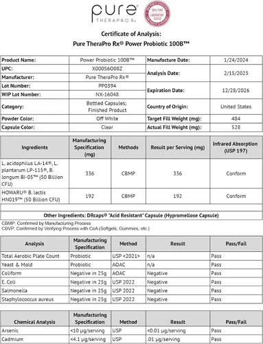 Vista 9 de Power Probiotic 100B, 100 mil millones de UFC, 30 cápsulas resistentes a los ácidos