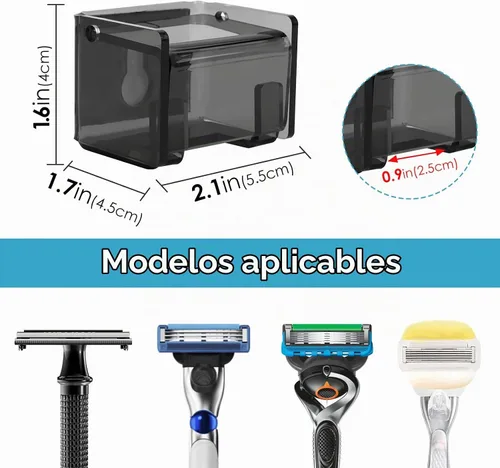 Vista 2 de Paquete de 2 soportes acrílicos para maquinilla de afeitar con cubierta para ducha, organizador de afeitadora montado en la pared con ventosa