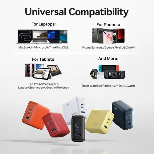 Vista 8 de INIU Cargador para iPhone 17, 3 puertos de 100 W USB-C + USB-A, cargador rápido compacto plegable USBC para iPhone 17 16 15 Pro Max, MacBook Air M4