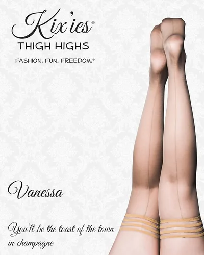 Vista 2 de Kix'ies medias para mujer, medias altas hasta el muslo con bandas con agarre antideslizante en los muslos para que se mantengan en su lugar, medias