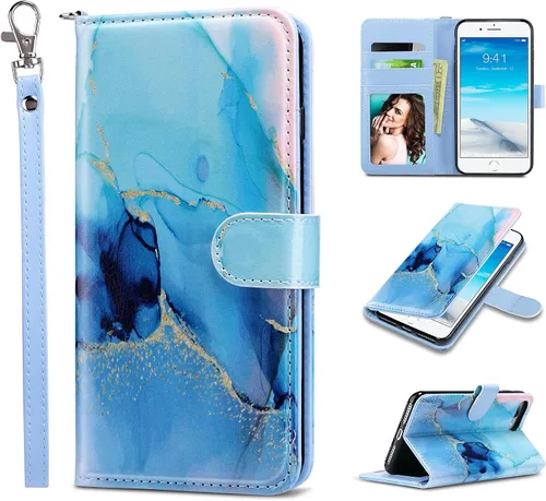 Vista 10 de ULAK - Funda tipo cartera para iPhone 8 Plus/iPhone 7 Plus, color negro Funda de piel sintética prémium con tarjetero [bloqueo RFID], función