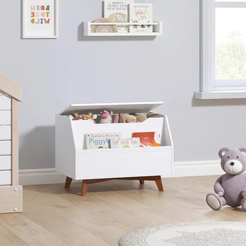 Vista 4 de UTEX Caja de juguetes para niños, baúl de juguetes de madera, banco organizador de almacenamiento para niños con área de almacenamiento frontal