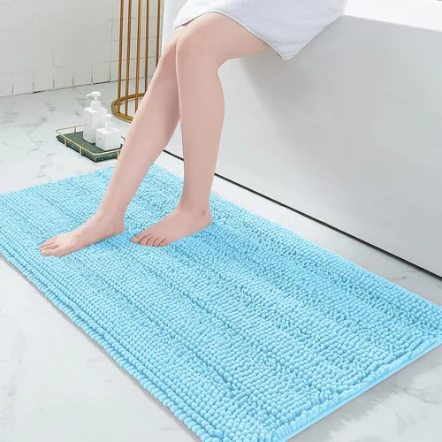 Vista 191 de Grandaily Alfombras de baño de felpilla a rayas de 24 x 16 pulgadas, extra gruesas y suaves, absorbentes, parte trasera de goma, alfombra de ducha