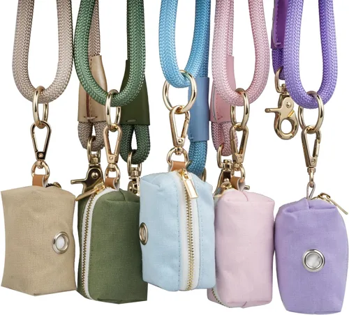 Vista 6 de Correa de perro de cuerda de nailon de 5 pies con soporte para bolsa de excrementos, correa de perro resistente a presión, correa de cuerda de mango