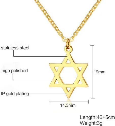 Vista 7 de Collar de estrella de David, collar hexagonal con dije de estrella de David de Megan, chapado en oro de 18 quilates, cadena de cuerda de acero