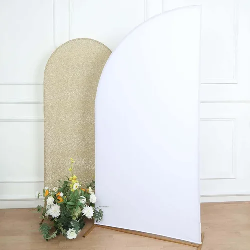 Vista 163 de Efavormart - Juego de 4 fundas de elastano beige para arco de media luna, fundas de telón de fondo Chiara de 2.5 pies a 7 pies para escenarios