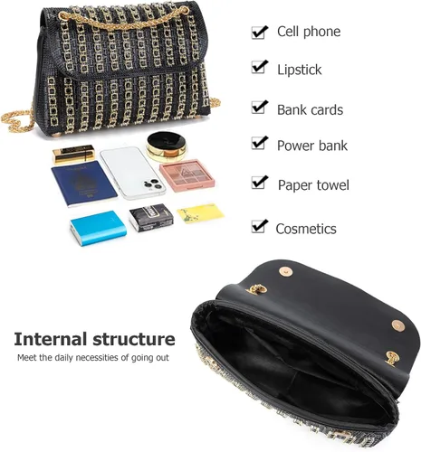 Vista 5 de Bolsos de mano con diamantes de imitación para mujer, bolsos de hombro con cadena, bolsas de noche brillantes para cóctel, graduación, fiesta, boda
