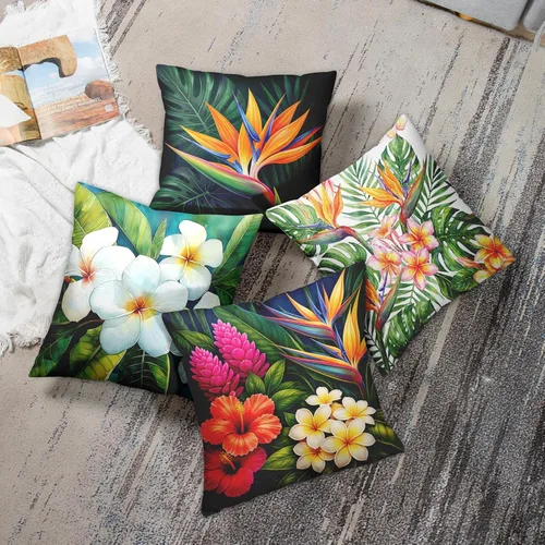Vista 2 de Britimes Juego de 4 fundas de almohada florales para decoración del hogar, fundas de almohada decorativas para sala de estar, 16 x 16 pulgadas