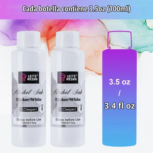 Vista 2 de LET'S RESIN Tinta de alcohol blanco para resina, tinta de alcohol, 2 botellas cada una de 3.5 onzas