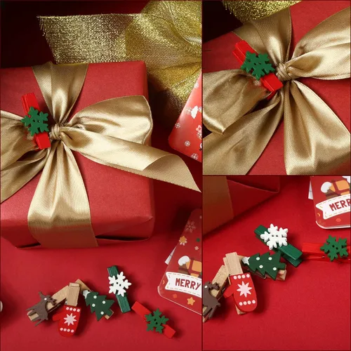 Vista 6 de Boao Clips de madera de Navidad, clips de fotos para árbol de Navidad, guantes de alce, pinzas de nieve para la ropa, clavijas de fotos