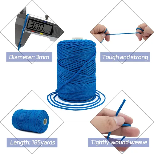 Vista 3 de Cordón de macramé de poliéster de 1/8 pulgadas x 169 metros, cordón de macramé trenzado de polipropileno, hilo de poliéster para tejer bolsos