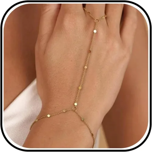Vista 26 de Long tiantian Pulsera de cadena de mano, pulseras de oro para mujer, pulseras de cadena de eslabones de moda, anillo de dedo, pulsera de esclavos