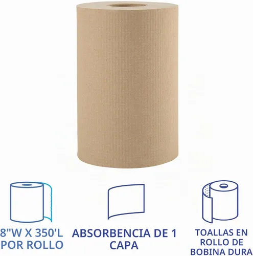 Vista 2 de Boardwalk 6252 Toallas de papel Hardwound, 8 pulgadas x 350 pies, 1 capa natural (caja de 12 rollos)