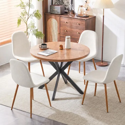 Vista 8 de Howtek Juego de mesa de comedor de 5 piezas, mesa de comedor rectangular moderna con 4 sillas de comedor de terciopelo, juego de mesa de cocina que