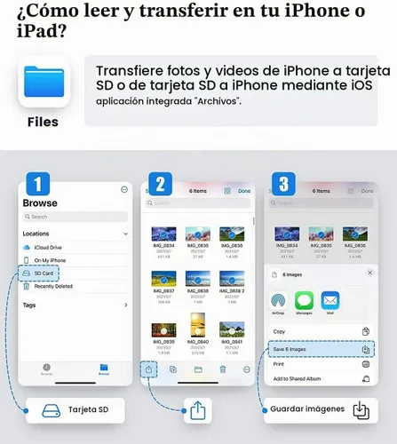 Vista 6 de Lector de Tarjetas SD para iPhone iPad, Cable Adaptador de Tarjeta SD/Micro SD Certificado MFi de Apple con Ranuras Duales para Cámaras SLR, Visor