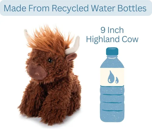 Vista 7 de The Petting Zoo Highland Cow Peluche de peluche, regalos para niños, animales salvajes de la vida silvestre, vaca marrón, 9 pulgadas