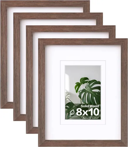 Vista 65 de Egofine - Juego de 4 portarretratos A4 de madera maciza y cubierta de plexiglás de 4 x 6/6 x 8 pulgadas con paspartú o A4 sin paspartú, para mesa