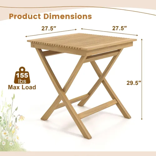 Vista 3 de Tangkula Mesa de comedor de madera de teca de 27.5 pulgadas, mesa cuadrada de bistró para exteriores con mesa de rejillas, marco de madera