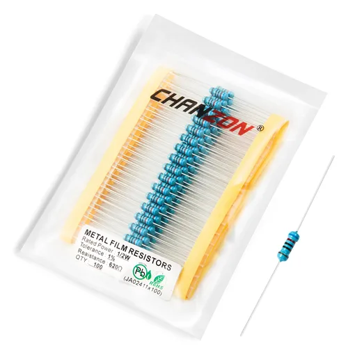 Vista 80 de Chanzon 100pcs 1/2W (0.5W) 1 Ω ohmios Resistencia fija de película metálica 0.01 ±1% Tolerancia 1R MF Orificio pasante Resistencias limitadoras