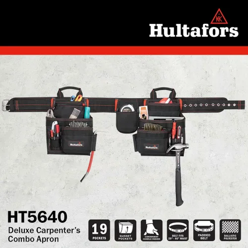 Vista 4 de Hultafors Work Gear HT5640 Deluxe - Delantal combinado de carpintero, cinturón de herramientas de poliéster balístico resistente, bolsillos