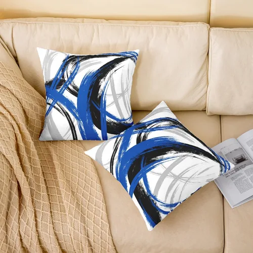 Vista 178 de Juego de 2 fundas de almohada abstractas de 16 x 16 pulgadas para niños, niñas, adolescentes, decoración de dormitorio, moderna a rayas, decoración