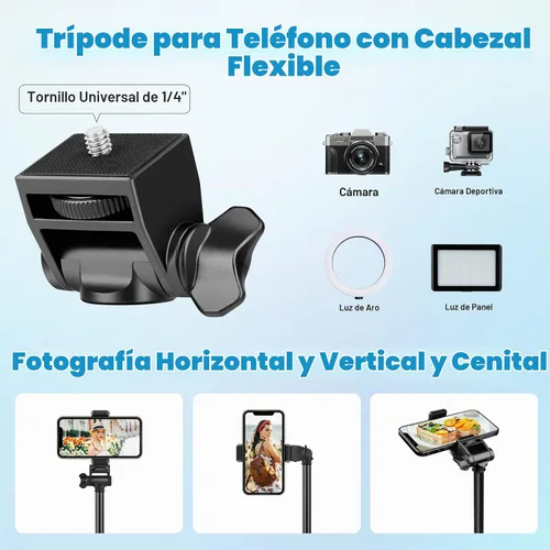 Vista 3 de Victiv - Trípode para teléfono de 1.78 metros (70 pulgadas), trípode para iPhone con control remoto y soporte para teléfono, resistente y estable