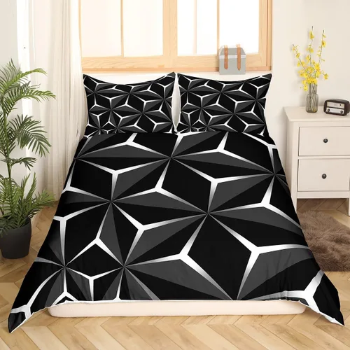 Vista 8 de Funda de edredón de panal para niños, hombres y niñas, juego de ropa de cama moderno con temática geométrica hexagonal, diseño de cuadrícula