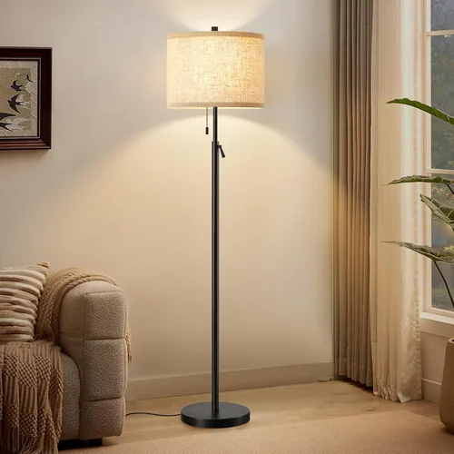 Vista 11 de GyroVu Lámpara de pie de mármol para sala de estar, lámpara de pie de altura ajustable con base de mármol, lámpara alta con pantalla blanca