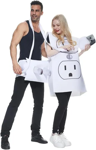 Vista 6 de Megartico Disfraz de Halloween para parejas de enchufe y enchufe para adultos, mujeres y hombres, divertidos trajes de fiesta de humor para parejas