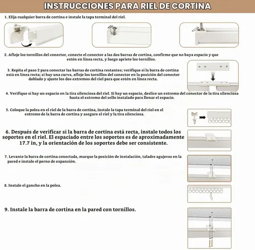 Vista 7 de MLOQI Rieles para cortinas de montaje en techo y pared con tiras insonorizadas, sistema de rieles para cortinas, riel de techo blanco para cortinas