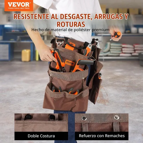Vista 2 de VEVOR Cinturón de herramientas, 19 bolsillos, se ajusta de 32 a 54 pulgadas, bolsa de herramientas de poliéster resistente, bolsa de herramientas