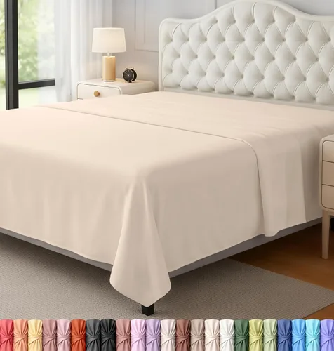 Vista 59 de Utopia Bedding Sábana encimera – 1 paquete (individual, beige) – Tela de microfibra suave cepillada – Sábana superior resistente al encogimiento y a