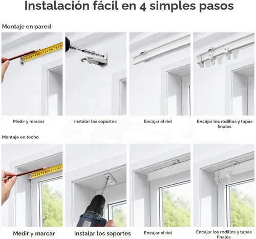 Vista 8 de ZSTARR Riel de cortina flexible flexible, techo/pared, 2.5M/8.2FT, blanco