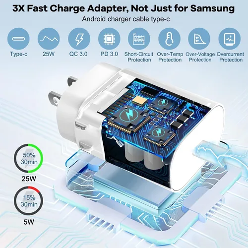 Vista 5 de Cargador 2 en 1 para Samsung Watch, cargador rápido USB C de 25 W, compatible con Galaxy Watch 8/8 Classic/Ultra/7/6/6 Classic/5 Pro/5/4/4 Blanco