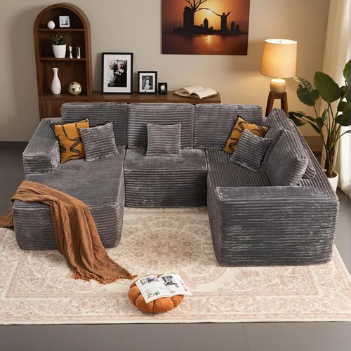 Vista 39 de HOOOWOOO Cloud - Sofás seccionales para sala de estar, sofá modular sin montaje, 110 x 79 pulgadas, de pana afelpada, juego de sofá grande