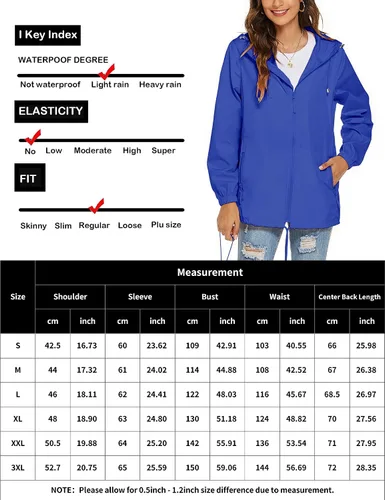 Vista 6 de Avoogue Chaqueta impermeable para mujer, ligera, transpirable, con capucha, rompevientos activos con bolsillo